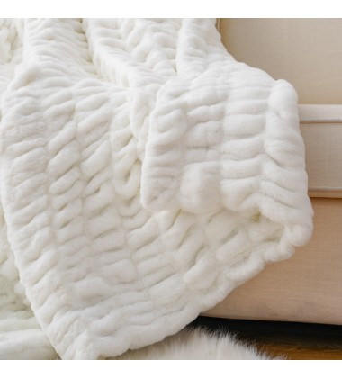 Beige Oversized Softest Warm Elegant Stretchy Cozy Faux Fur Home Throw Blanket 60