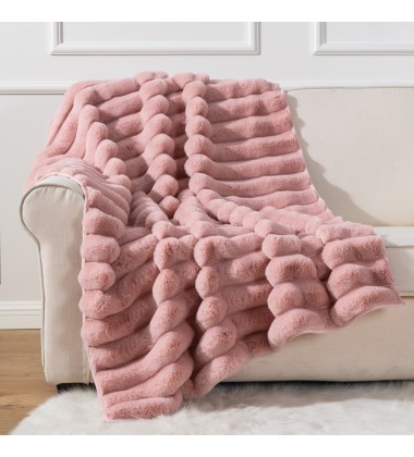 Super Soft Tie Dye Jacquard Stripe Faux Fur Minky Throw Blanket and Cushions