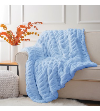 Tie Dye WaterBlue Color 100%Polyester Thick Weight 720GSM Double Sides Luxury Minky Faux Fur Throw Blanket Housewarming gift