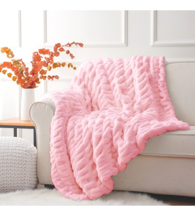 Luxury Cozy Pumpkin Color Double Sides Ruched Minky Throw Hugs Halloween Autumn Harvest Plush Stretch Seasonal Faux Fur Blanket