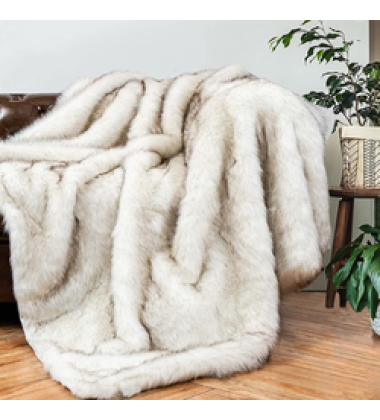 Gray Luxury Modacrylic Fluffy Fur Throw Animal Friendly Fox Fur Fluffy Faux Fur Blanket