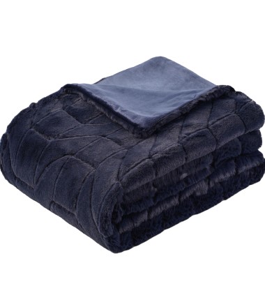 50 x 70 Inches Navy Blue Soft Throw Blanket Ultra Plush Jacquard Minky Faux Rabbit Fur Blanket