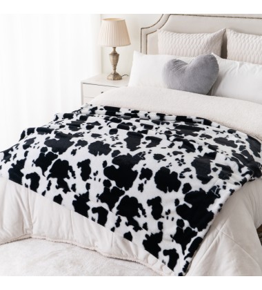 Black and White Cow Print Double Sides Fuzzy Super Soft Silky Cute Fleece Faux Fur Minky Blankets for Kids Boys Girls Adults