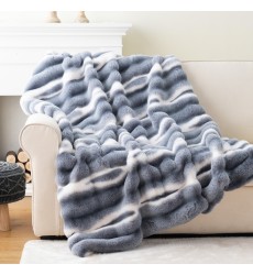 Newest Luxury Decorative Thick Weight Reversible Soft No Shedding Discharge Printing Cutting Channel Faux Rabbit Fur Blanket