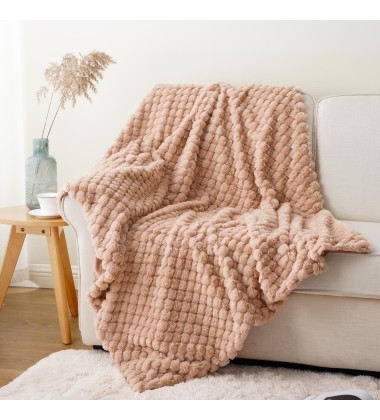 Luxury Jacquard Diamond Pattern Faux Fur Throw Blanket for sofa