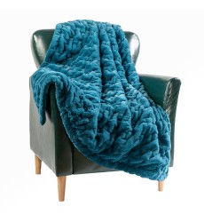 Luxury Soft Faux Mink Fur Throw Blanket Solid Blue Fuzzy Plush Elegant Reversible for Sofa Chair Couch Living Bedding