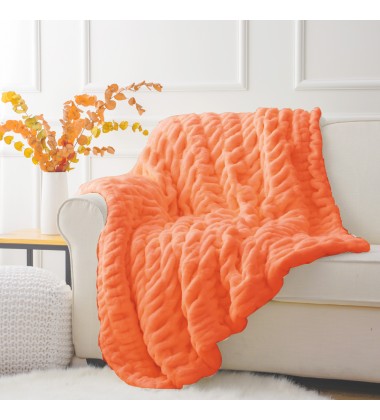 Luxury Cozy Pumpkin Color Double Sides Ruched Minky Throw Hugs Halloween Autumn Harvest Plush Stretch Seasonal Faux Fur Blanket