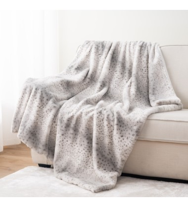 Hot Selling Reversible Super Soft Fuzzy Snow Leopard Print Fake Fur Throw Blanket for winter