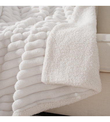 Luxury Warm Reversible Jacquard Striped Faux Fur Minky Sherpa Snow White Throw Blanket Super Soft Fuzzy Fleece Sofa Blanket