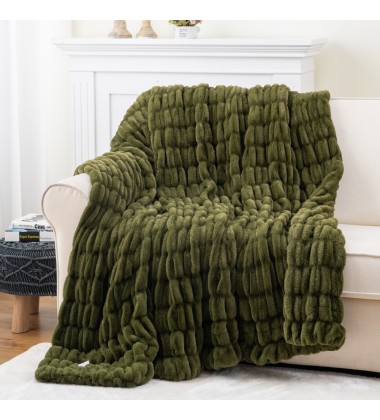 Sage Green Double Sides Ruched Stretchy Minky Blankets Luxury Super Soft Faux Fur Throw Blankets for sofa