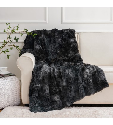 Black Tie Dye Decorative Soft Fluffy Faux Fur Throw Blanket