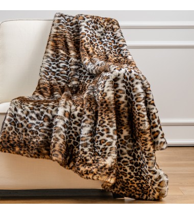 Faux Fur Bed Blanket in Leopard Print Reversible Soft Fluffy Minky Fleece Throw Blanket