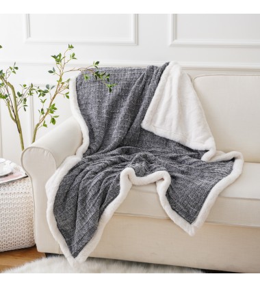 Luxury Gray Plush Fuzzy Chunky Knit Chenille Yarn Knit Faux Throw Blanket for Bed Sofa Chair Home