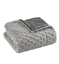 European Style luxury Grey Marl Brushed Embossed Geometric Conch Fox Real Faux Fur Blankets