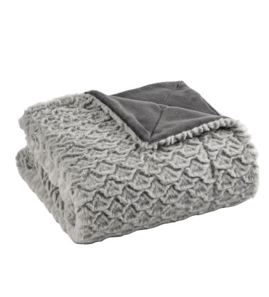 European Style luxury Grey Marl Brushed Embossed Geometric Conch Fox Real Faux Fur Blankets