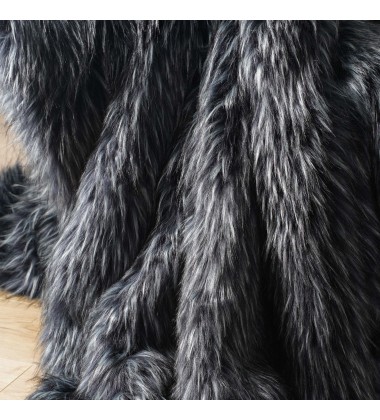 Gray Luxury Modacrylic Fluffy Fur Throw Animal Friendly Fox Fur Fluffy Faux Fur Blanket