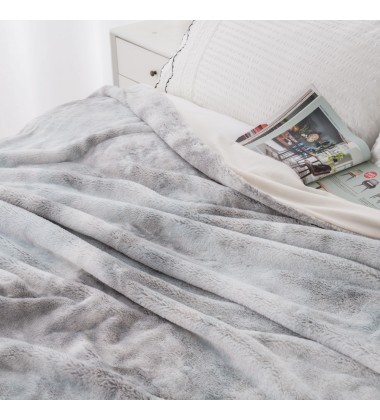 Cozy Gray Tie Dye Rabbit Minky Faux Fur Blanket Throw Fuzzy Reversible Sherpa Bed Blankets for Bed Couch Room