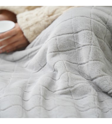 10 foot by 10 foot Large Blanket Gray Frosted Back Printed Checked Pattern Super Soft High Quality Fuzzy Faux Fur Throw Blanket