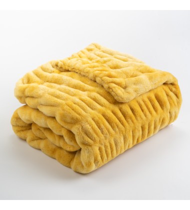 Luxury Gorgeous Minky Blanket Ruched Double Layer Faux Fur Blanket Fluffy and Cozy Vibrant Yellows