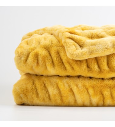 Luxury Gorgeous Minky Blanket Ruched Double Layer Faux Fur Blanket Fluffy and Cozy Vibrant Yellows