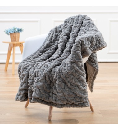 Dark Grey Spandex Faux Fur Throw Blanket Reversible Velvet Blanket Plush Elegant Blanket 50x65 Inches