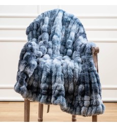 Luxury Faux Fur Oversized Throw Blanket with Plush Velvet Reverse Stripe Traditional Blanket