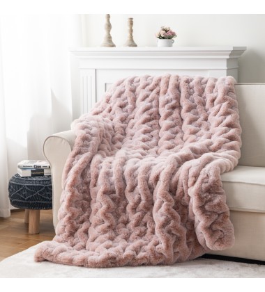 Quilted Faux Fur Minky Throw Blanket Noval Super Soft Gray Double Sides Bubble Minky Throw Blankets for Winter