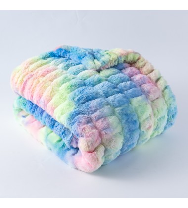 Adult Baby Sized Super Soft Fuzzy Double Sides Rainbow Tie Dye Ruched Faux Fur Minky Throw Blankets Hugs for deco