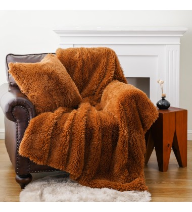 AW24 Luxury Fluffy Plush Super Soft Hand Feeling Brown Shaggy Long Fur Throw Blankets for Winter