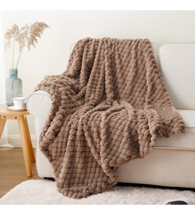 Double Side Luxury Decorative Tan Color Oversized Minky Faux Fur Throws