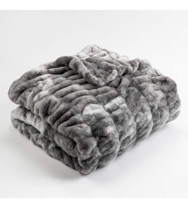 Grey Faux Fur Plush 3 Piece Throw Blanket Set Ultra Soft Fluffy With 2 Square Pillow Covers