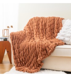 Luxury Cozy Pumpkin Color Double Sides Ruched Minky Throw Hugs Halloween Autumn Harvest Plush Stretch Seasonal Faux Fur Blanket