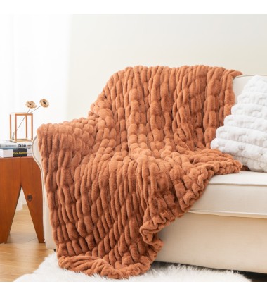 Luxury Cozy Pumpkin Color Double Sides Ruched Minky Throw Hugs Halloween Autumn Harvest Plush Stretch Seasonal Faux Fur Blanket