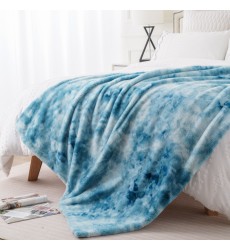 Tie Dye Faux Fur Mink Blankets Throw Size Sky Blue Fuzzy Plush Fluffy Soft Warm Reversible Sherpa Microfiber Fleece Blanket