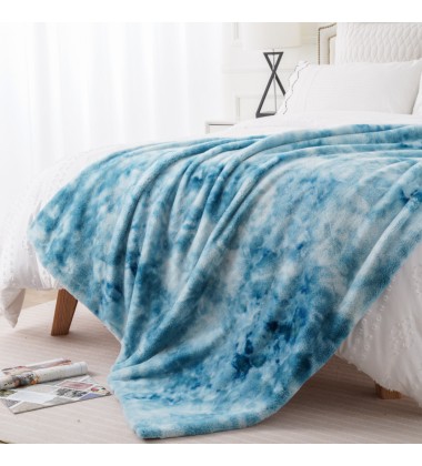 Tie Dye Faux Fur Mink Blankets Throw Size Sky Blue Fuzzy Plush Fluffy Soft Warm Reversible Sherpa Microfiber Fleece Blanket