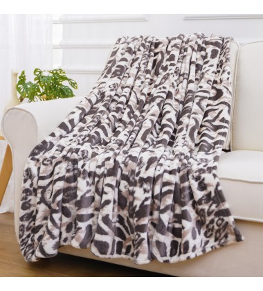 Faux Fur Bed Blanket in Leopard Print Reversible Soft Fluffy Minky Fleece Throw Blanket