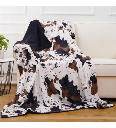 60 x 80 Cow Blanket Microfiber Throw Warm Cozy Fleece Animal Print Fleece Lightweight Travel Blanket