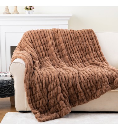 Free Sample Luxurious Ultra Soft Solid Color Thick Tie Dye Korea Ruched Mink Blanket Hug Faux Fur baby Caramel Minky Blanket