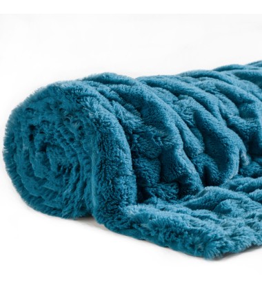 Luxury Soft Faux Mink Fur Throw Blanket Solid Blue Fuzzy Plush Elegant Reversible for Sofa Chair Couch Living Bedding