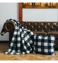 Warm Cozy Microfiber 50 x 60 Inches Printed White Black Buffalo Plaid Pattern Double Sides Faux Fur Checkered Throw Blanket