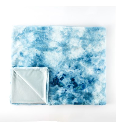 Tie Dye Faux Fur Mink Blankets Throw Size Sky Blue Fuzzy Plush Fluffy Soft Warm Reversible Sherpa Microfiber Fleece Blanket