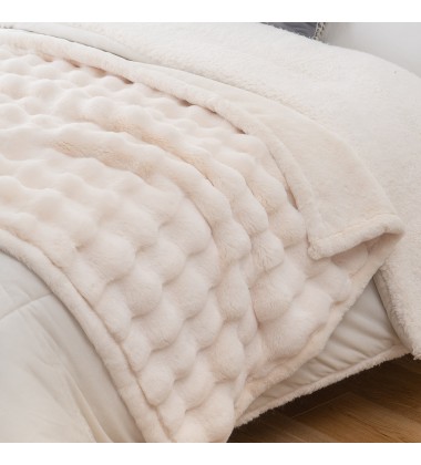 Luxury Stylish Bubble Minky Blanket Neutral Luxury Fur Fluffy Blanket Super Comfortable Blankets for Bed