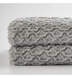 European Style luxury Grey Marl Brushed Embossed Geometric Conch Fox Real Faux Fur Blankets