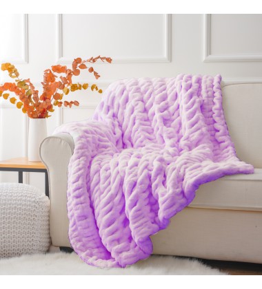  Quilted Tie Dye Purple Super Soft Noval Luxe Throw Size Faux Fur Ripple Minky Blankets