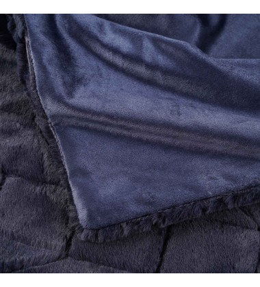 50 x 70 Inches Navy Blue Soft Throw Blanket Ultra Plush Jacquard Minky Faux Rabbit Fur Blanket