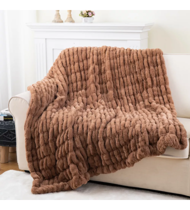 Ins Hottest Selling Camel Tie Dye Double Sides Super Soft Elegant Ruched Faux Fur Minky Throw Blankets for winter