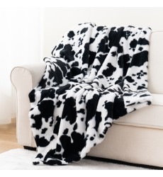 Black and White Cow Print Double Sides Fuzzy Super Soft Silky Cute Fleece Faux Fur Minky Blankets for Kids Boys Girls Adults