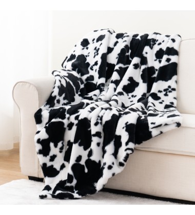 Black and White Cow Print Double Sides Fuzzy Super Soft Silky Cute Fleece Faux Fur Minky Blankets for Kids Boys Girls Adults