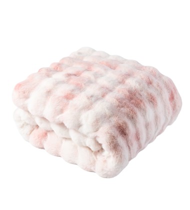 Luxury PomPom Bubble Snuggle No Shedding Poly Super Soft Faux Rabbit Fur Bubble Faux Fur Fabric Large Double Sides Minky Blanket