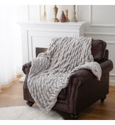 Luxury Soft Reversible Warm Thick Fluffy Fuzzy Back Printed Ruched Faux Fur Bed Blanket